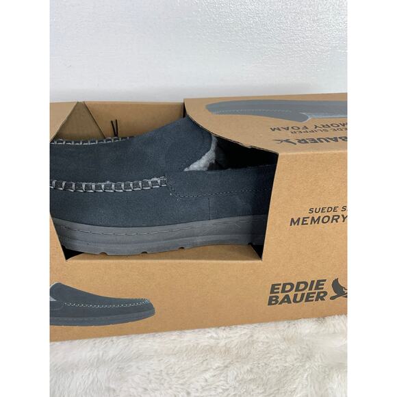 Eddie Bauer Men's Suede Memory Foam Faux Fur Slippers Charcoal M (8-9) - Picture 3 of 6